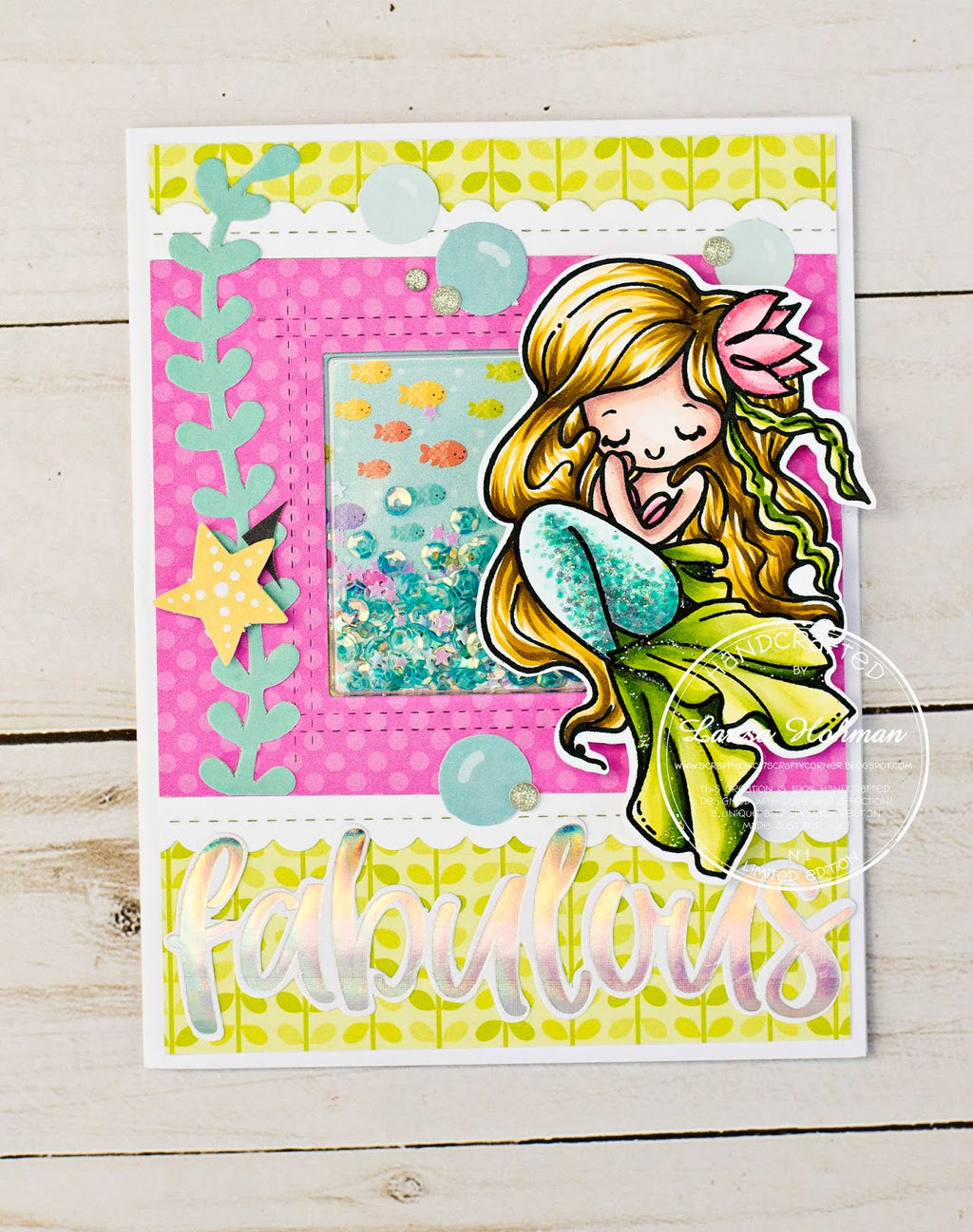 Guest Designer Larisa Hohman with a Mermaid Shaker Card