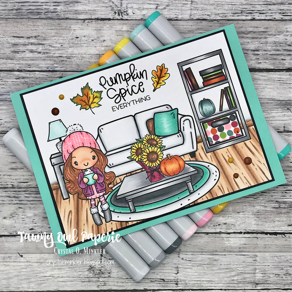 Guest Designer Crystal Minkler with Miss Anya Pumpkin Spice Scene Card